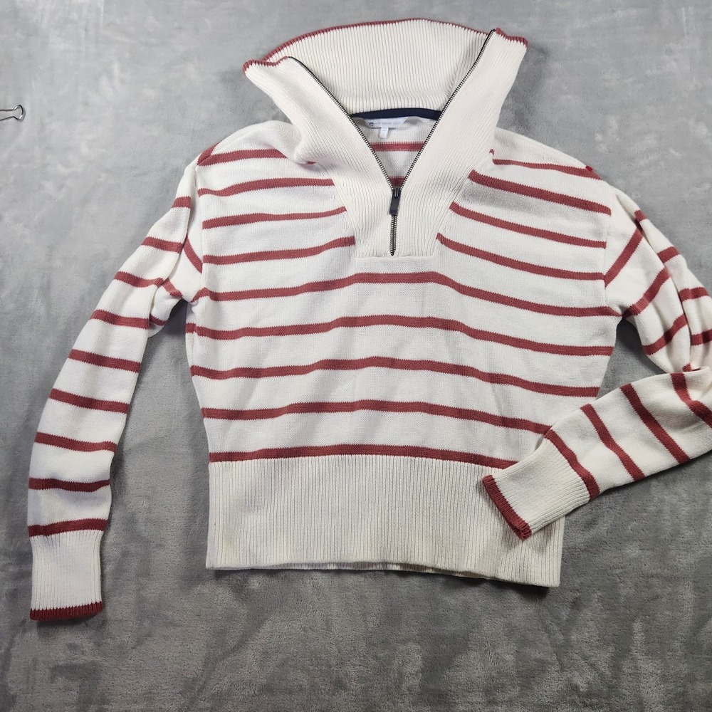 Southern Tide Women's‎ Maize 1/4 Zip White Coral Stripe Sweater Size Small